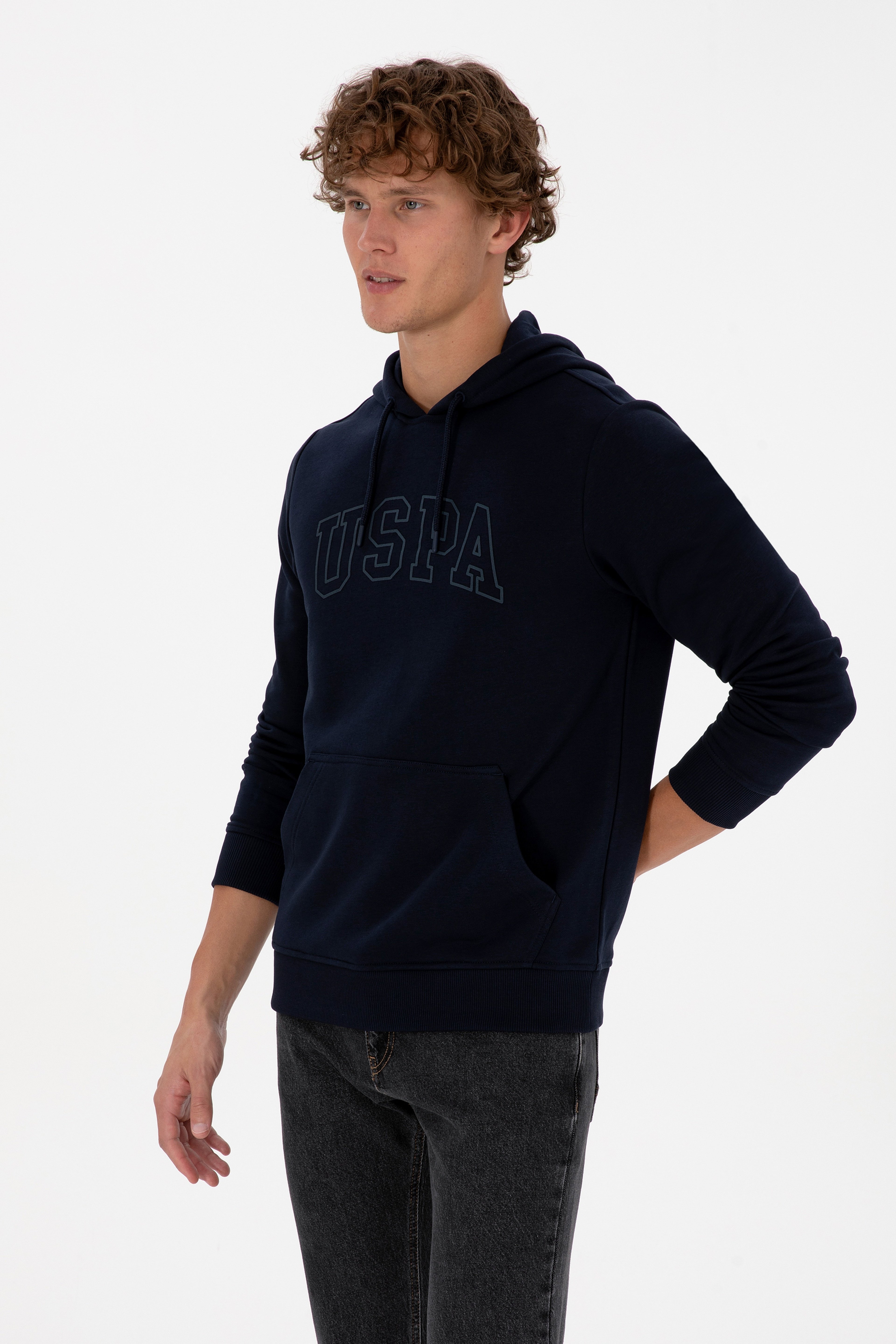 Erkek Regular Fit Kapüşonlu Lacivert Basic Sweatshirt - Image 3