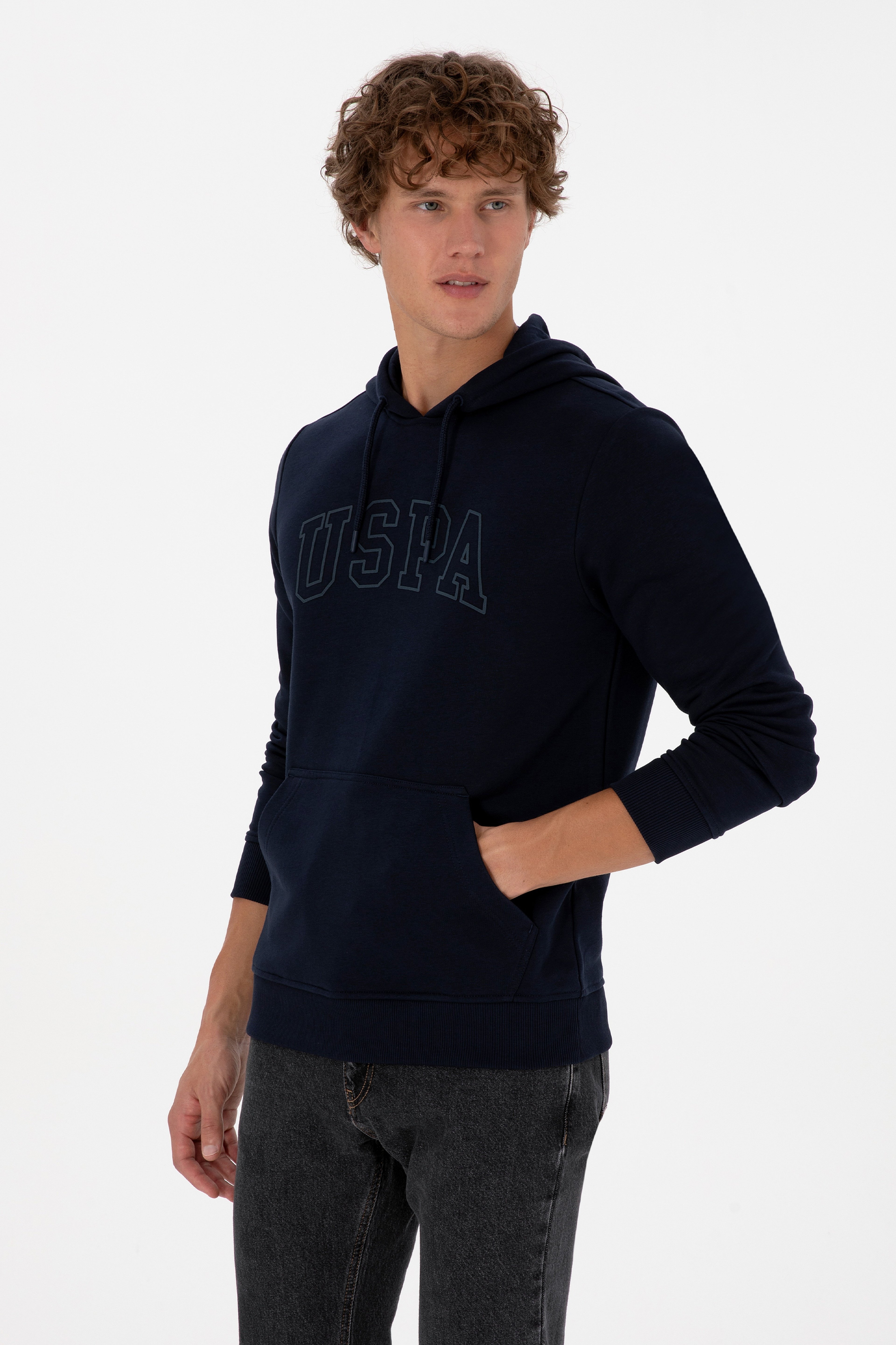 Erkek Regular Fit Kapüşonlu Lacivert Basic Sweatshirt - Image 1