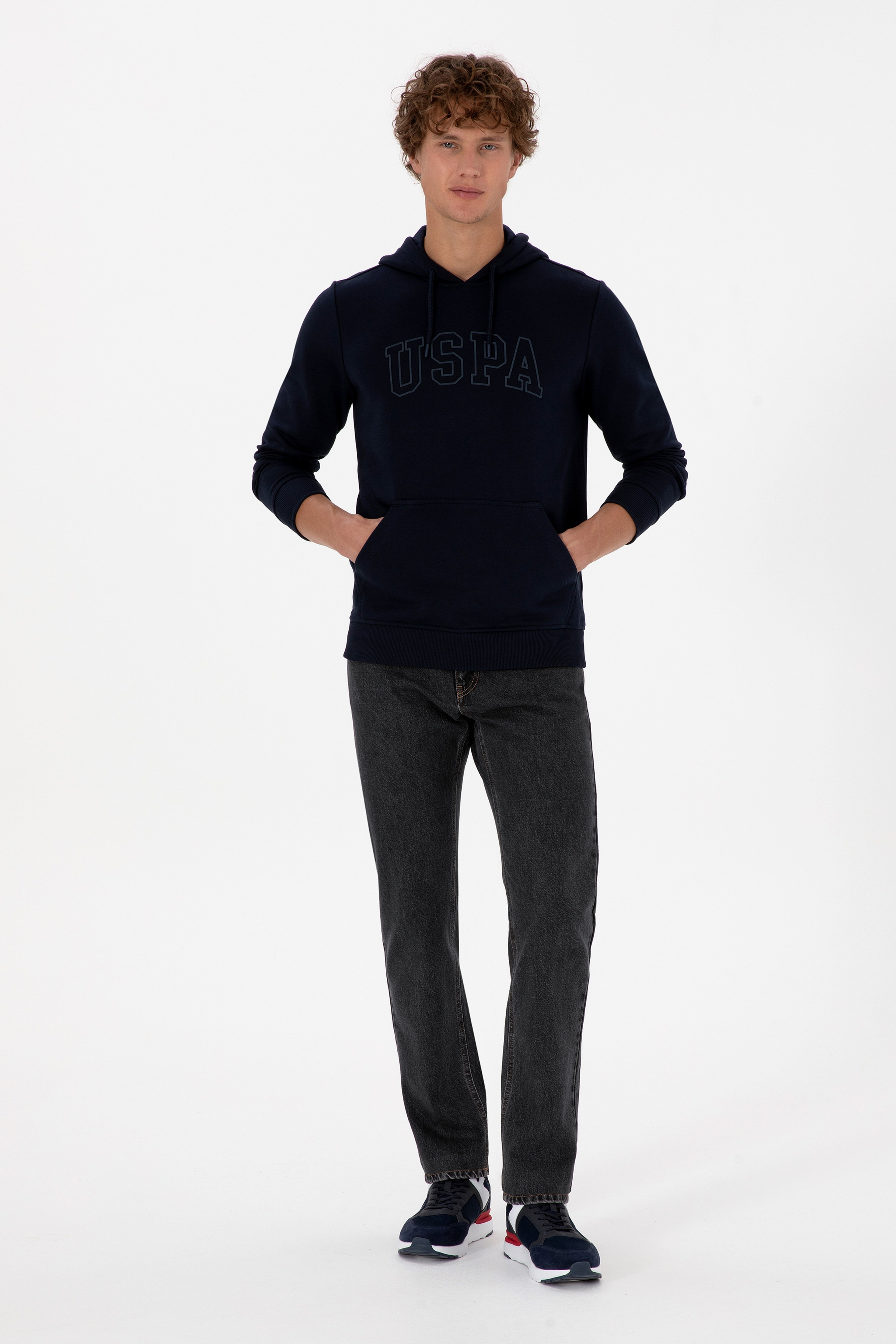 Erkek Regular Fit Kapüşonlu Lacivert Basic Sweatshirt - Image 4