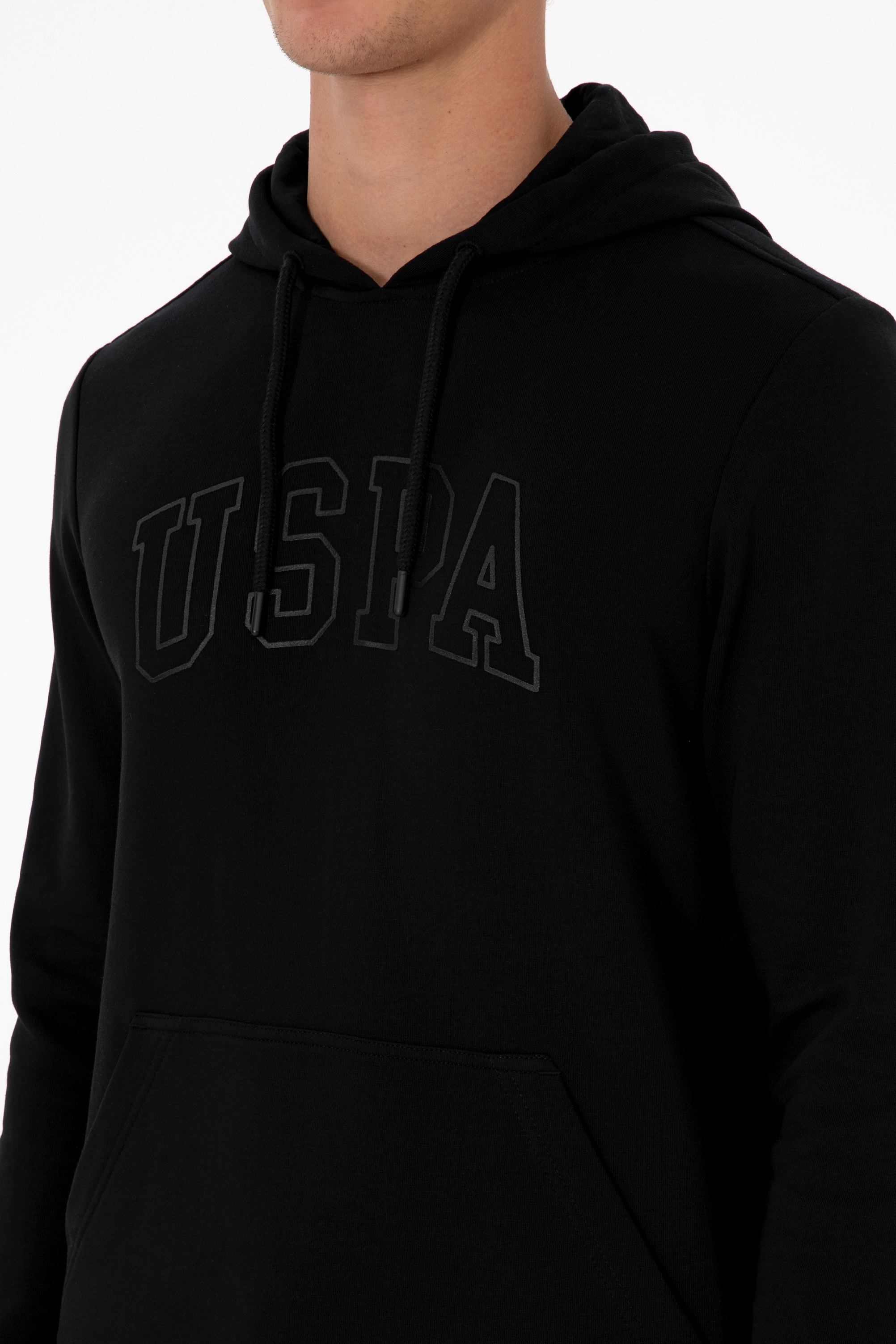 Erkek Regular Fit Kapüşonlu Siyah Basic Sweatshirt - Image 7