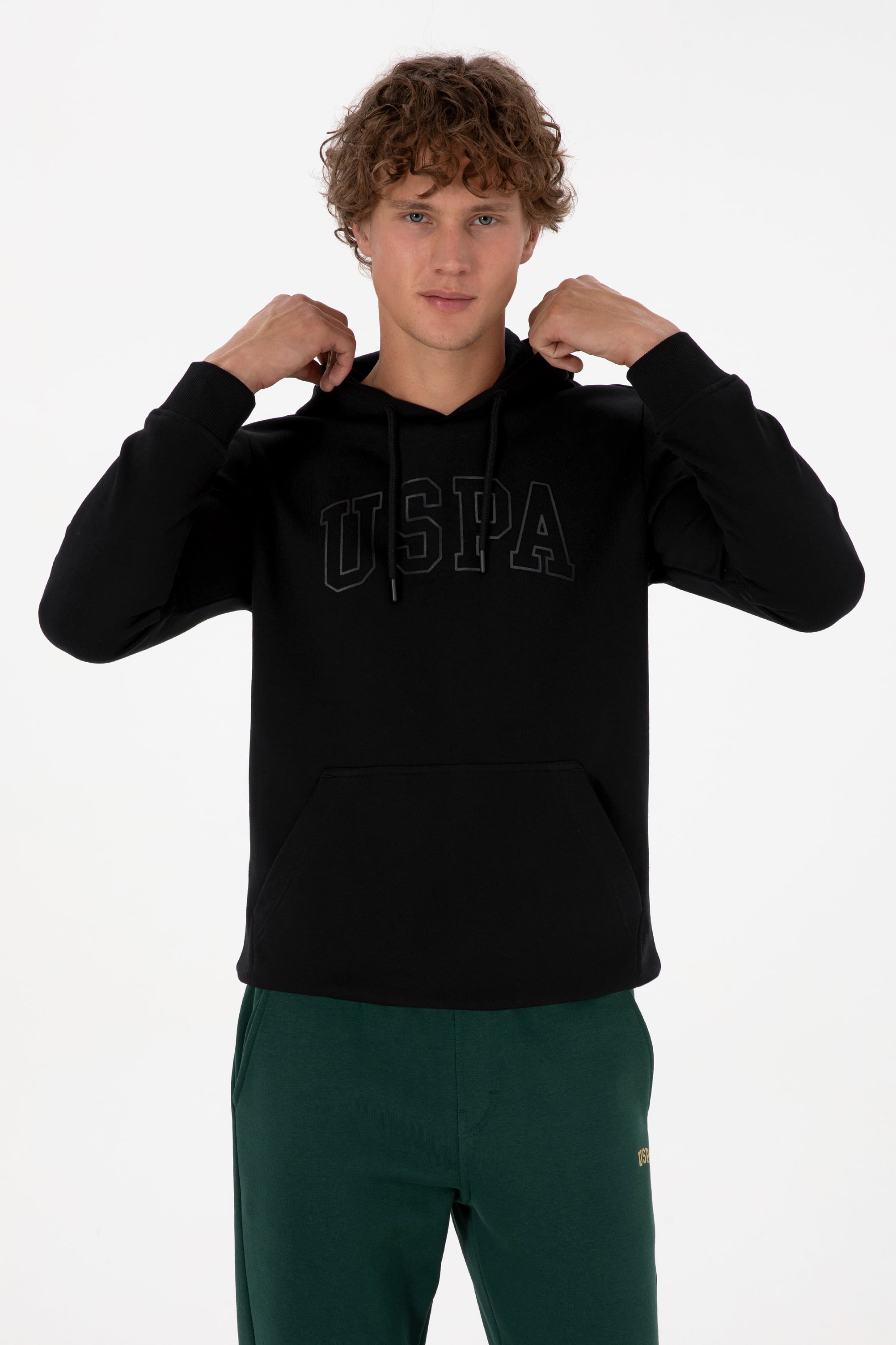 Erkek Regular Fit Kapüşonlu Siyah Basic Sweatshirt - Image 1