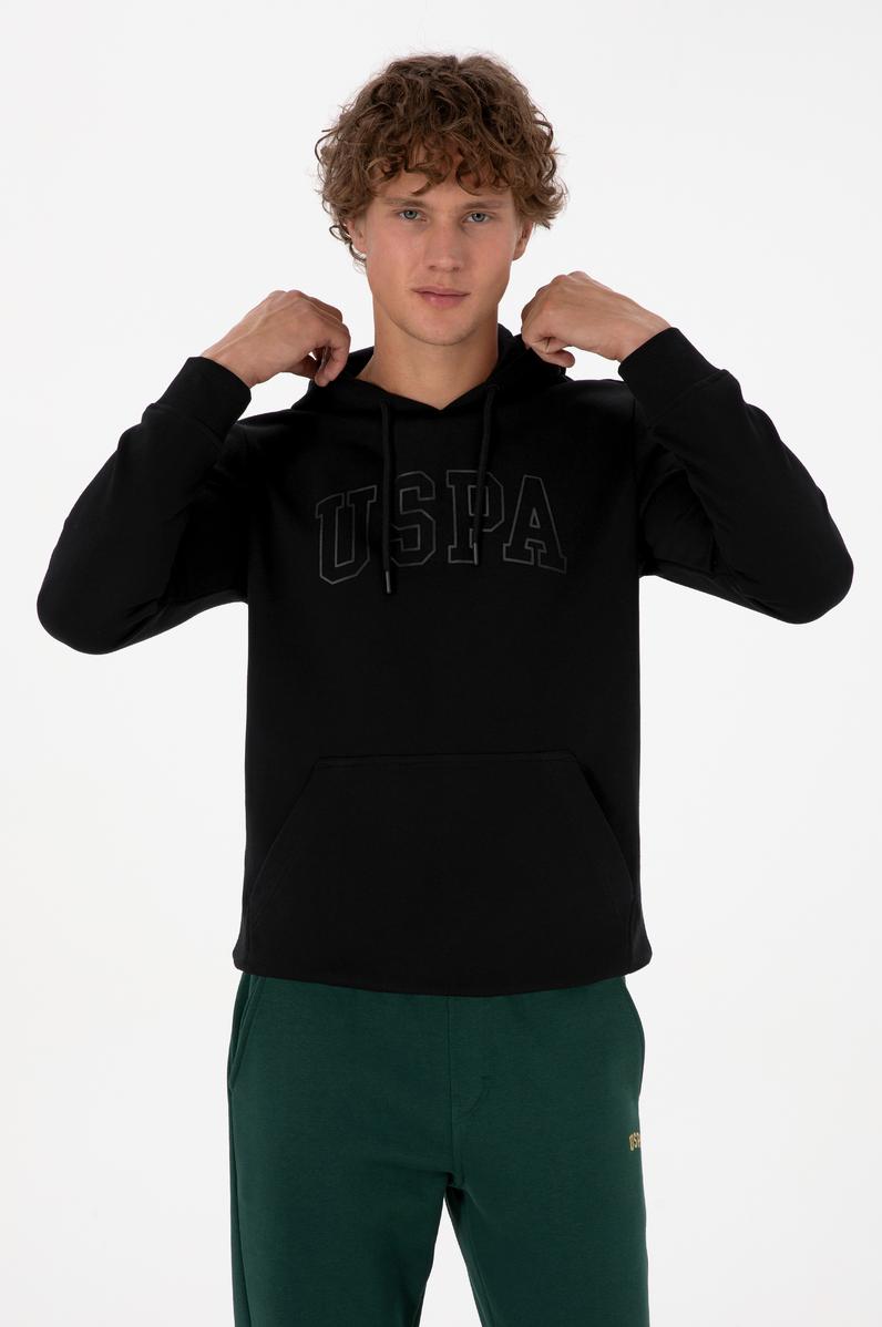 Erkek Regular Fit Kapüşonlu Siyah Basic Sweatshirt
