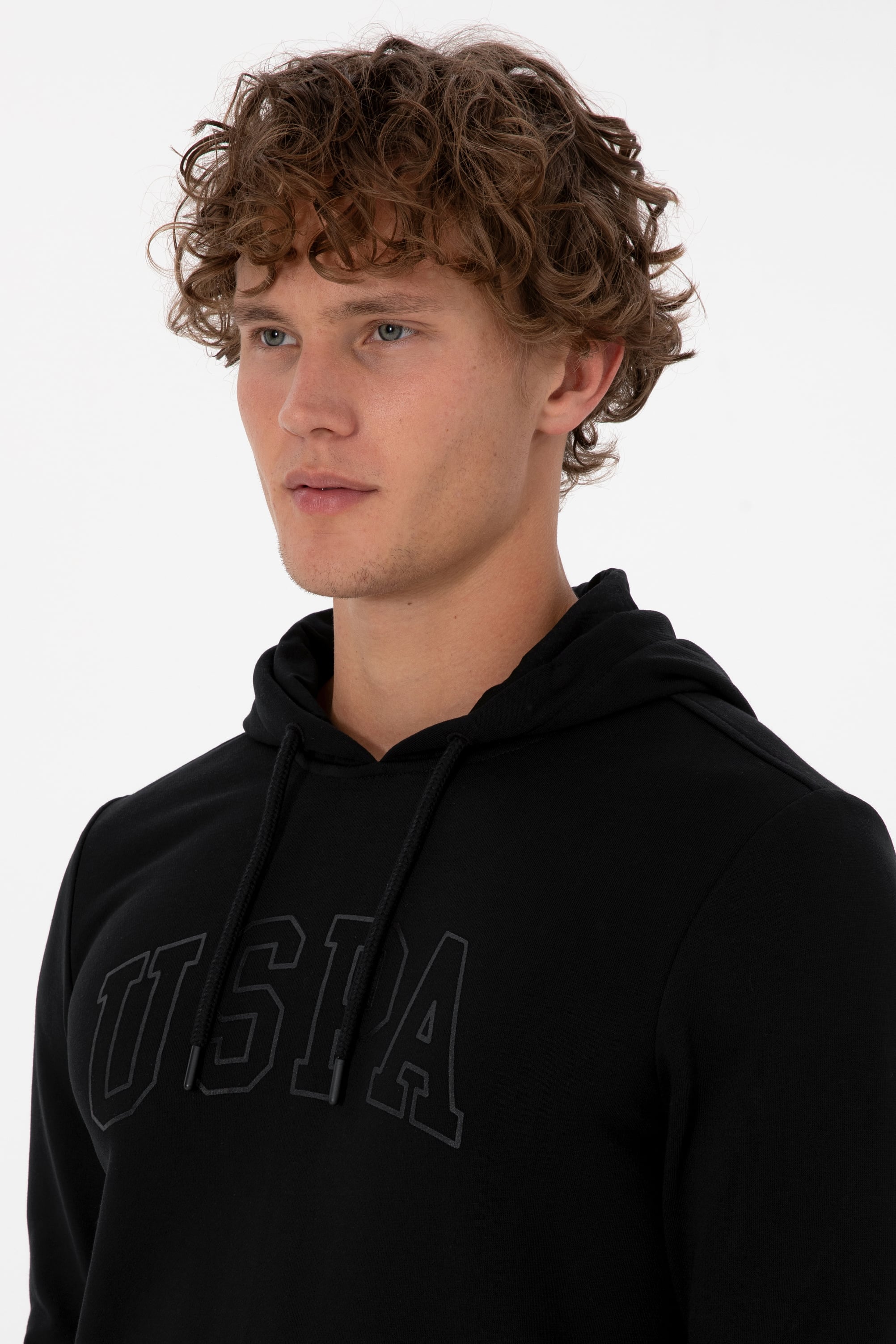 Erkek Regular Fit Kapüşonlu Siyah Basic Sweatshirt - Image 2