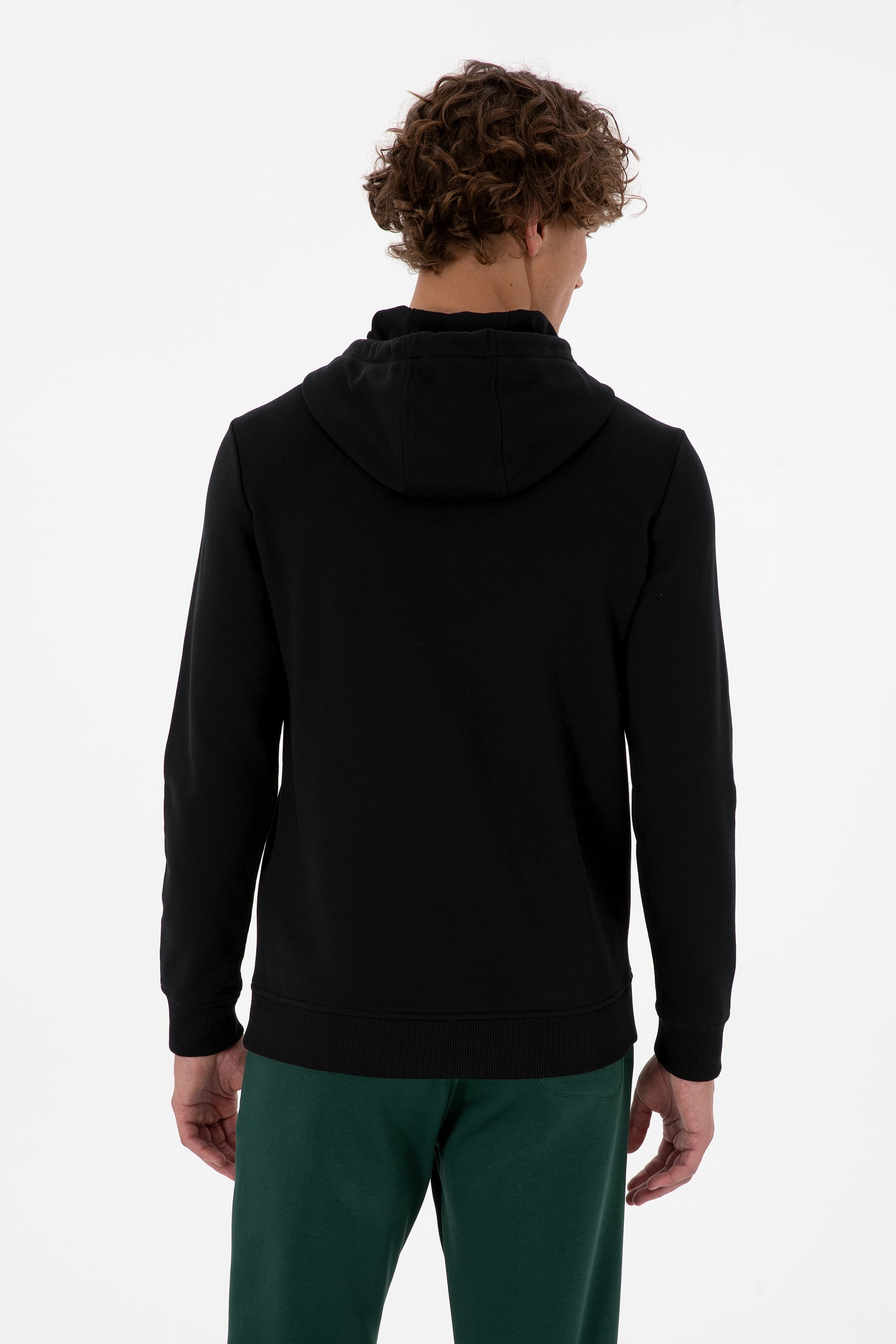 Erkek Regular Fit Kapüşonlu Siyah Basic Sweatshirt - Image 5