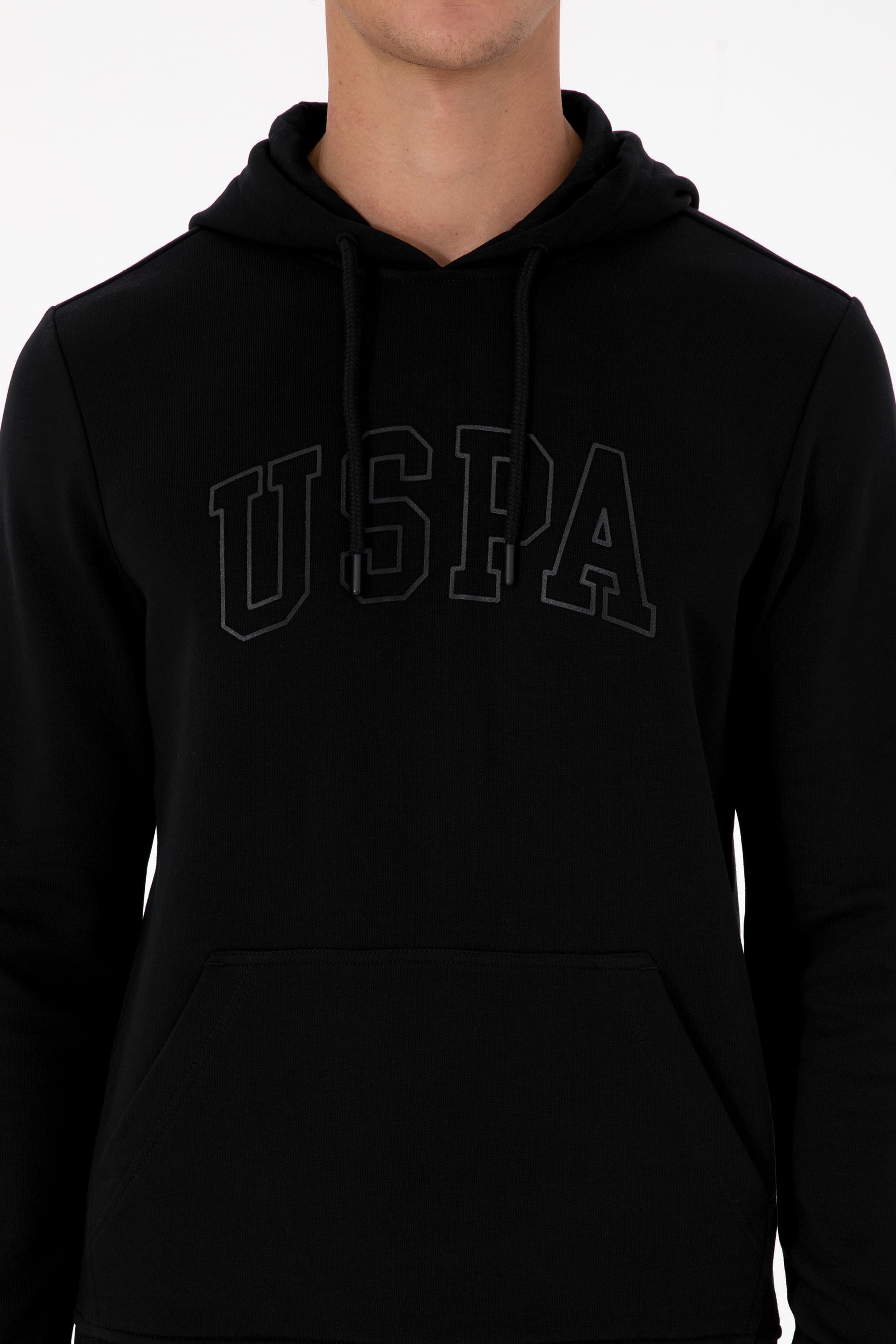 Erkek Regular Fit Kapüşonlu Siyah Basic Sweatshirt - Image 6