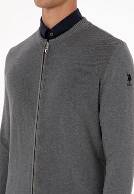 Erkek Gri Melanj Basic Triko Hırka - 50313721015