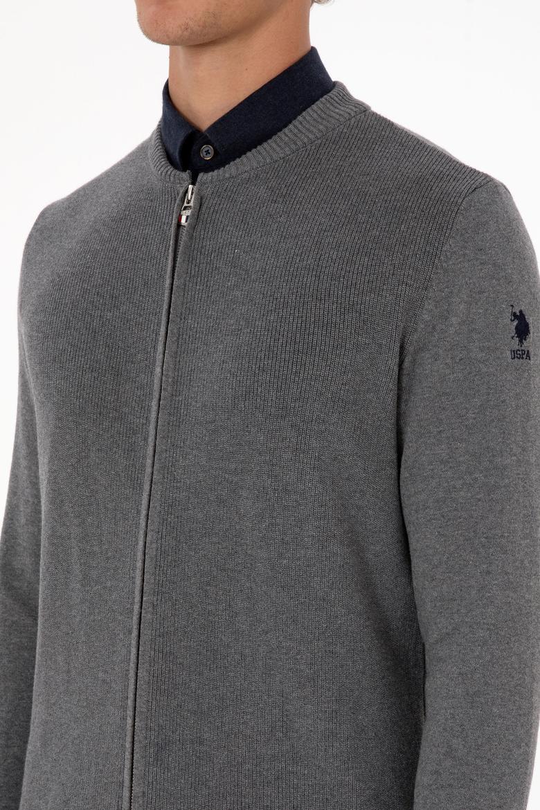 Erkek Gri Melanj Basic Triko Hırka - 50313721015