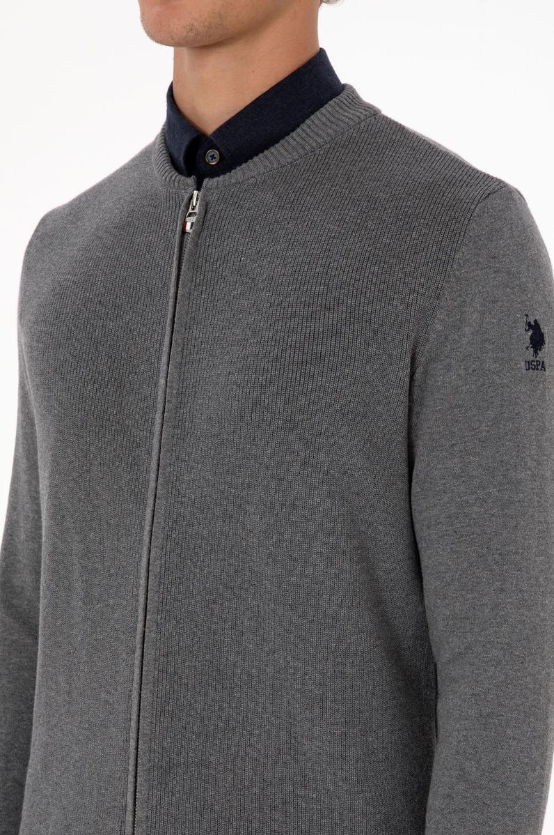 Erkek Gri Melanj Basic Triko Hırka