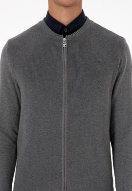 Erkek Gri Melanj Basic Triko Hırka - 50313721015