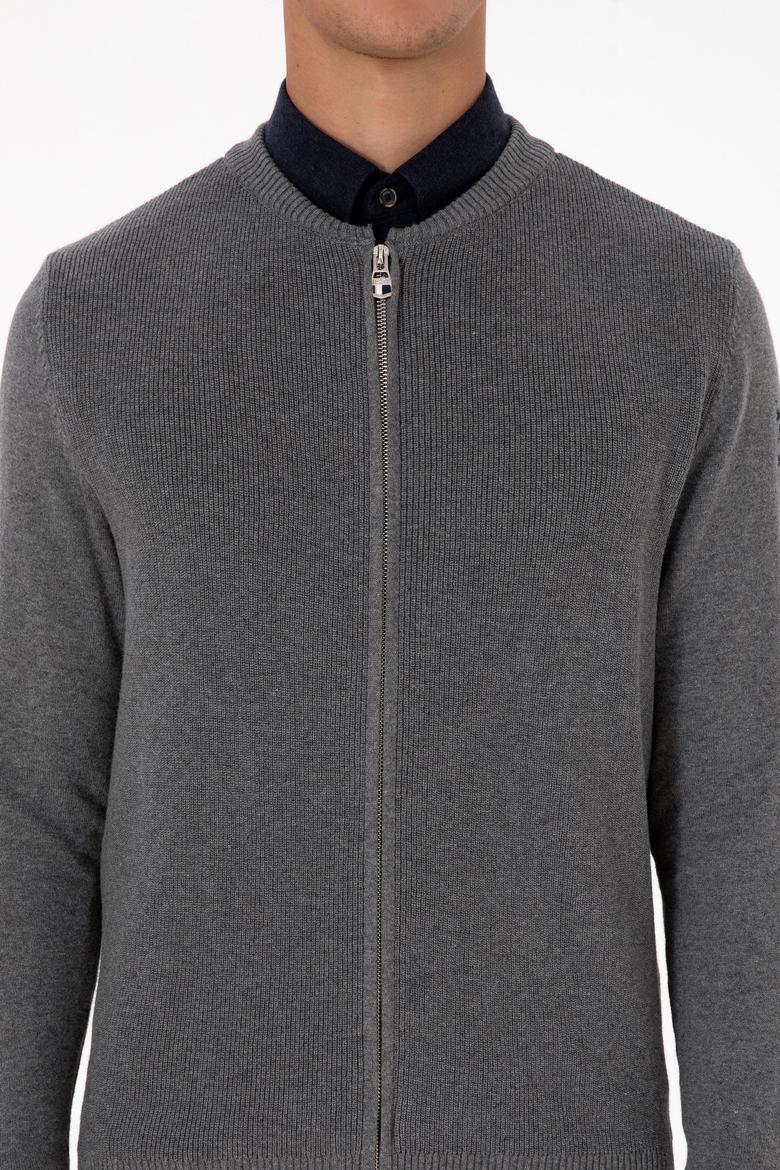 Erkek Gri Melanj Basic Triko Hırka - 50313721015