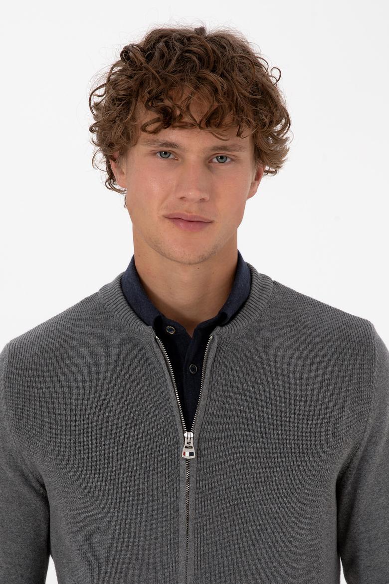 Erkek Gri Melanj Basic Triko Hırka - 50313721015