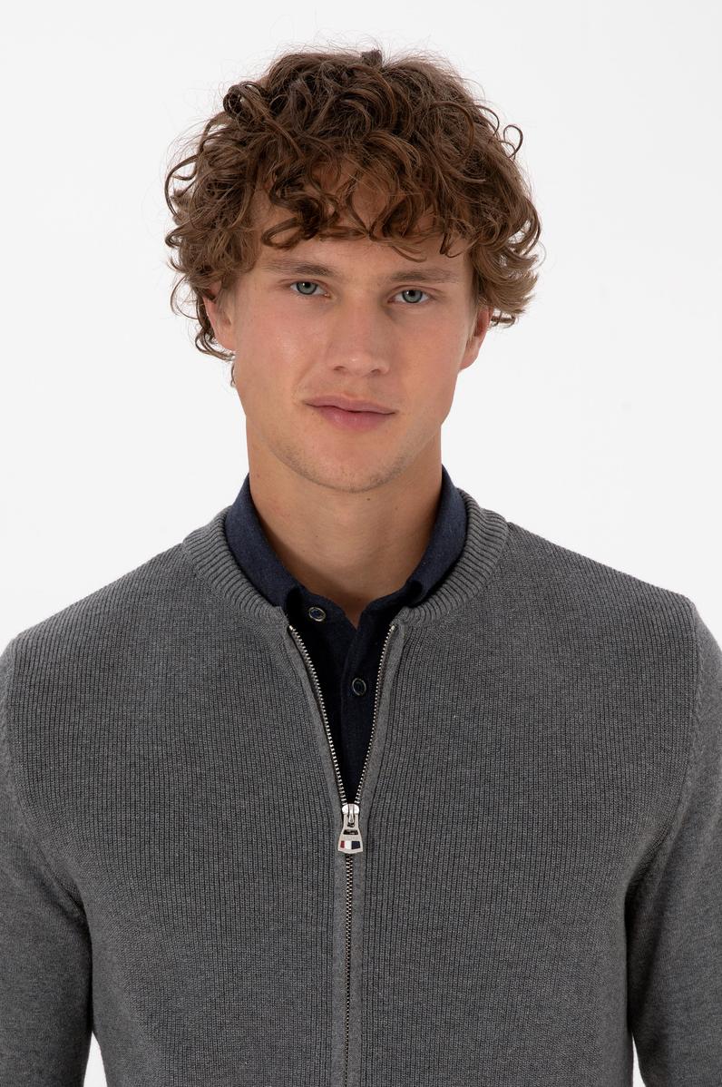 Erkek Gri Melanj Basic Triko Hırka