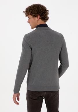 Erkek Gri Melanj Basic Triko Hırka - 50313721015