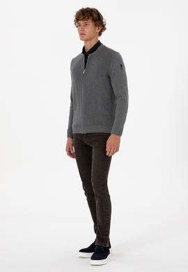 Erkek Gri Melanj Basic Triko Hırka - 50313721015