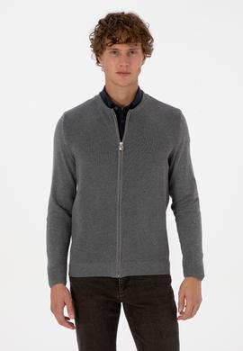 Erkek Gri Melanj Basic Triko Hırka - 50313721015