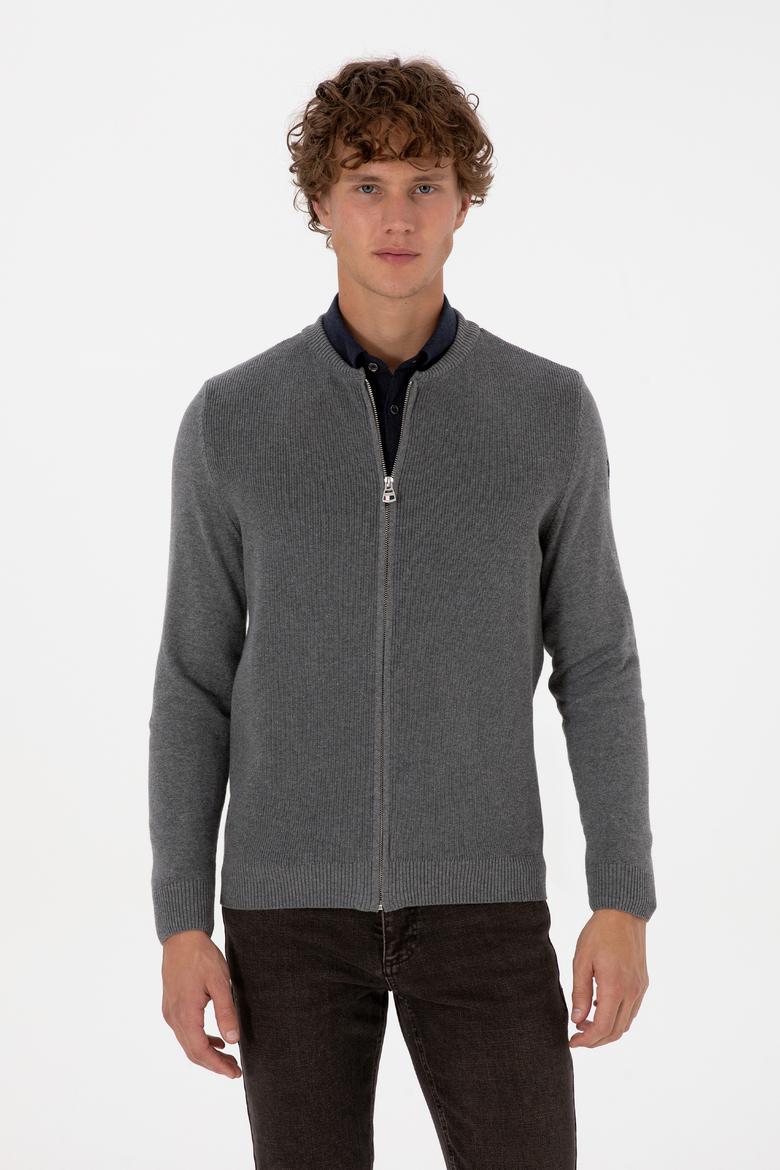 Erkek Gri Melanj Basic Triko Hırka