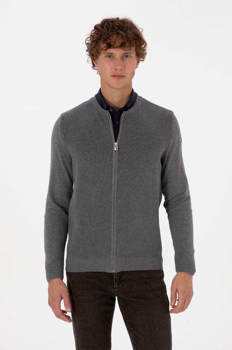 Erkek Gri Melanj Basic Triko Hırka