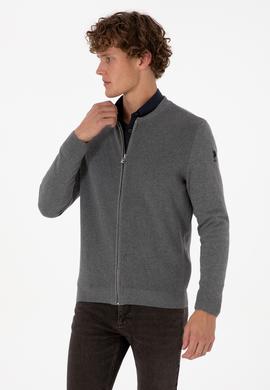 Erkek Gri Melanj Basic Triko Hırka - 50313721015