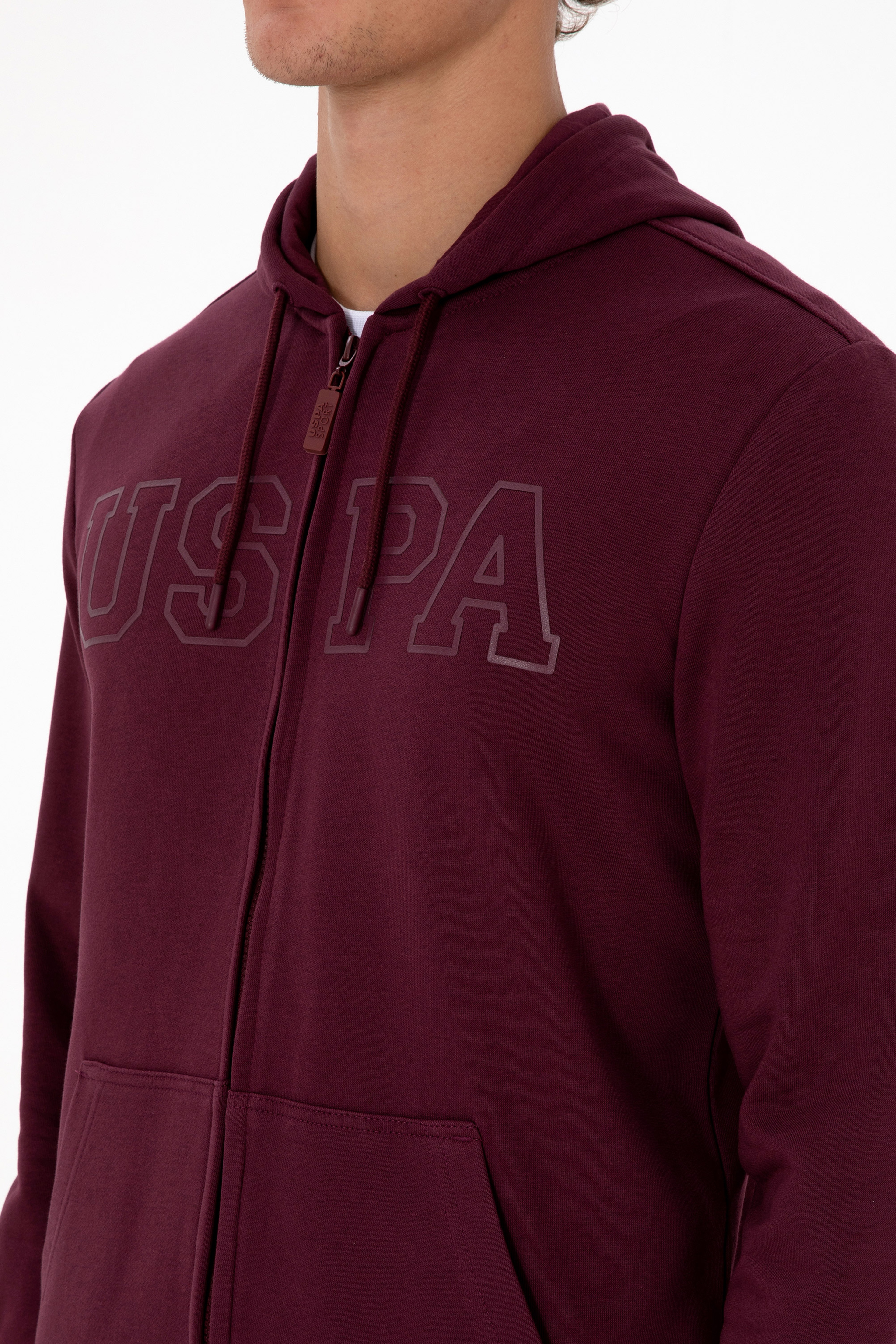 Erkek Regular Fit Fermuarlı Kapüşonlu Bordo Örme Hırka