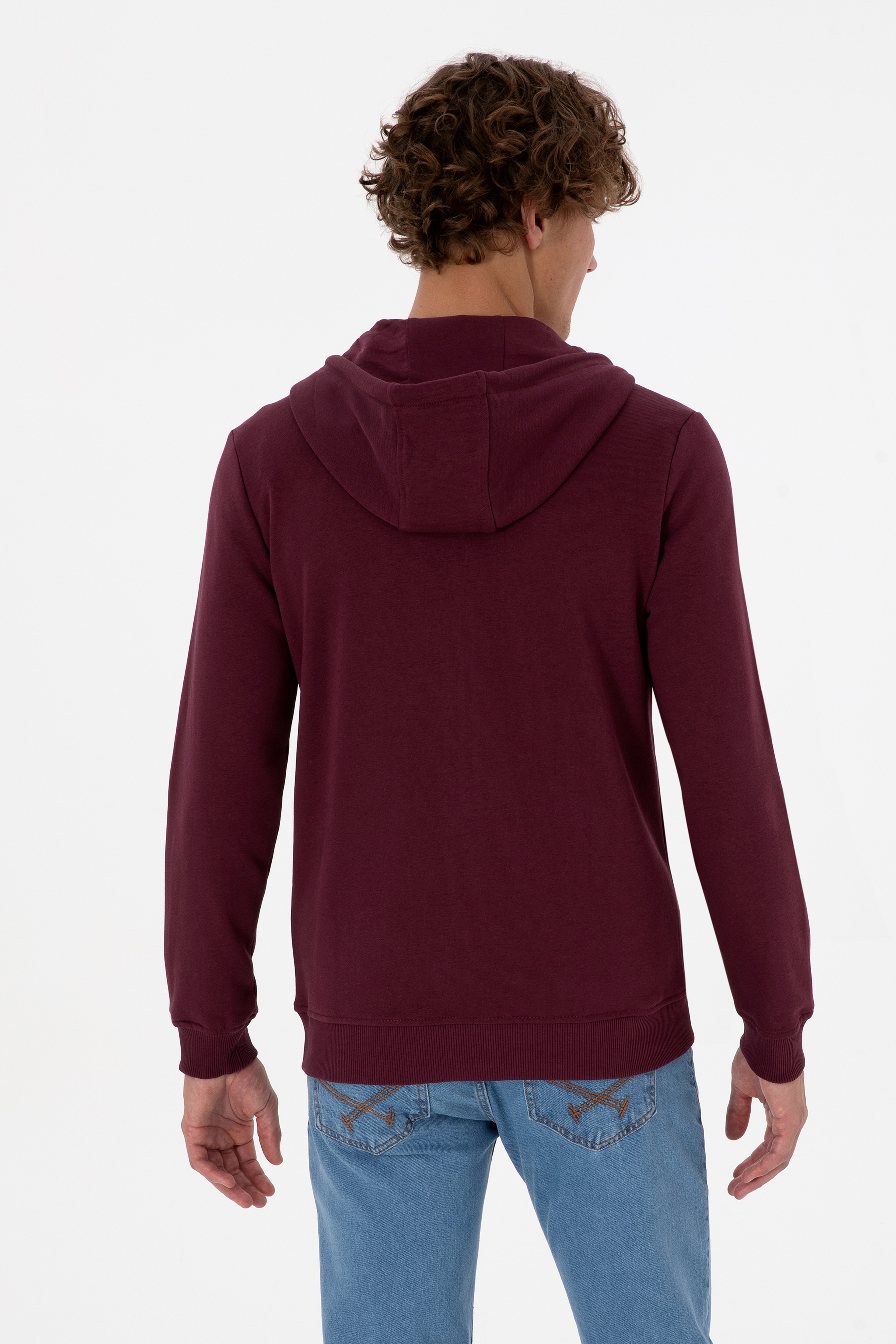 Erkek Regular Fit Fermuarlı Kapüşonlu Bordo Örme Hırka - Image 5