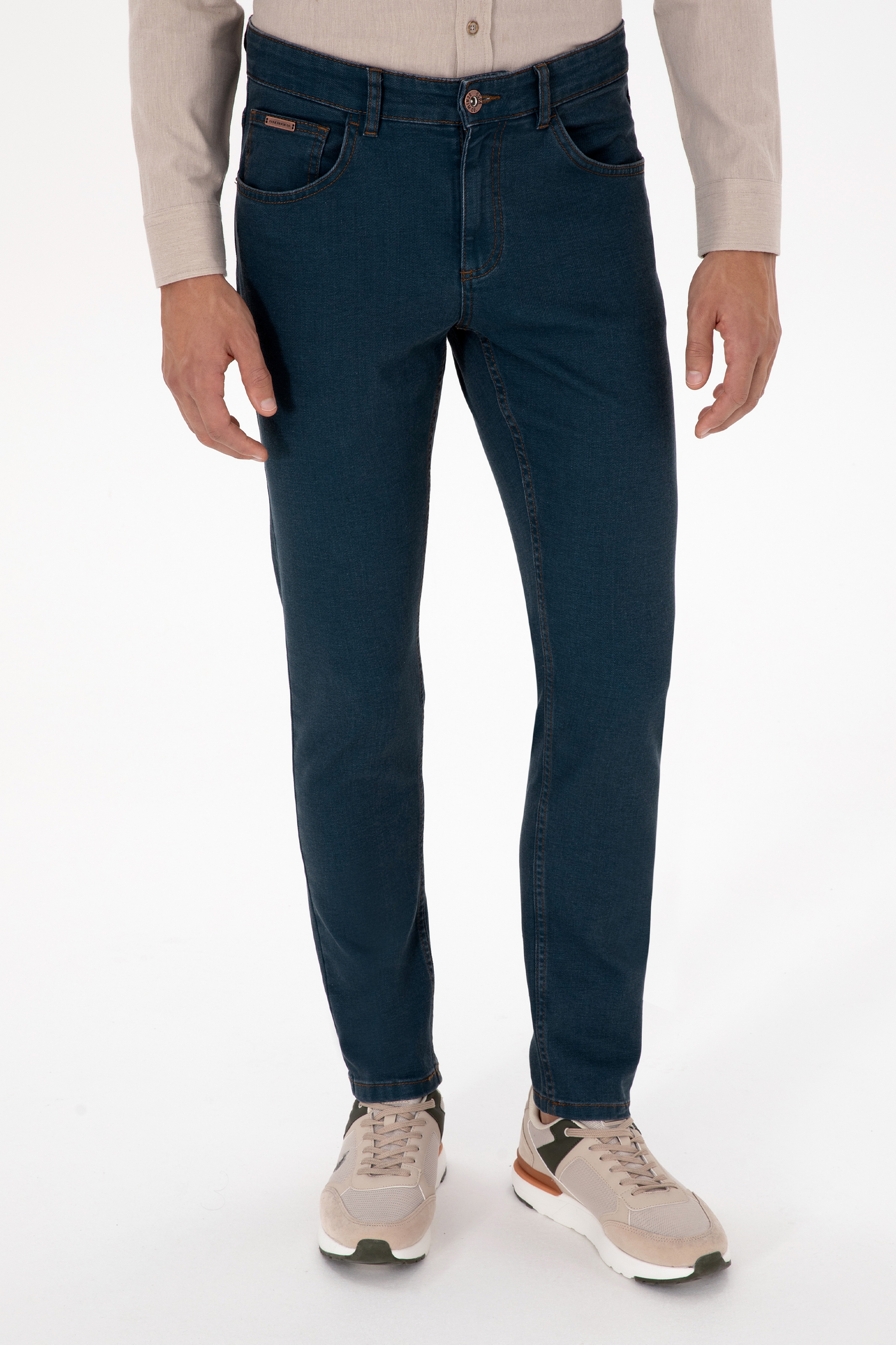 Erkek Koyu Mavi Slim Fit Petrol Jean Pantolon