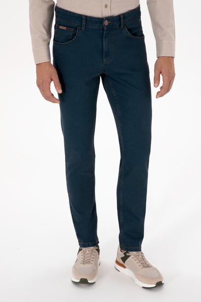 Erkek Koyu Mavi Slim Fit Petrol Jean Pantolon