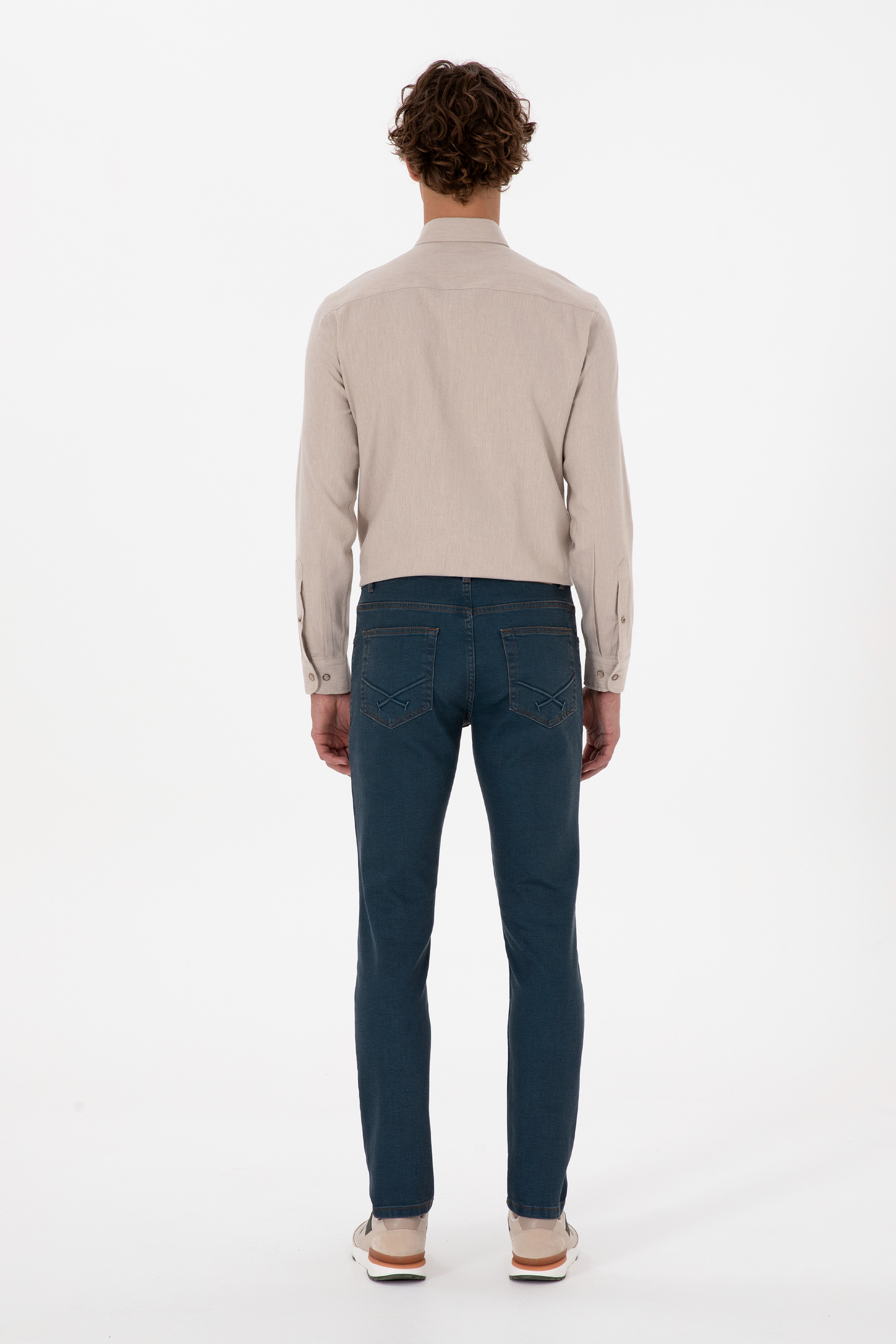 Erkek Koyu Mavi Slim Fit Petrol Jean Pantolon - Image 4