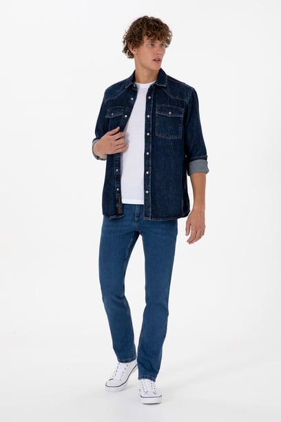 Erkek Mavi Slim Fit Jean Pantolon