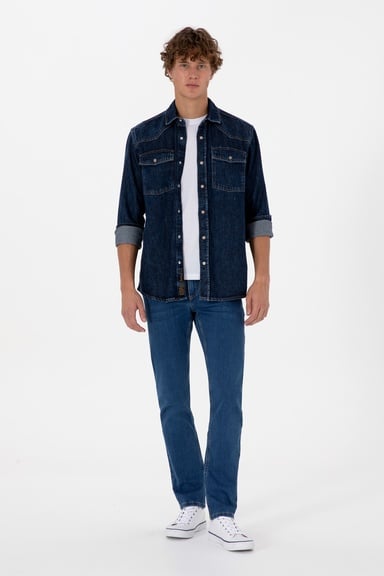 Erkek Mavi Slim Fit Jean Pantolon