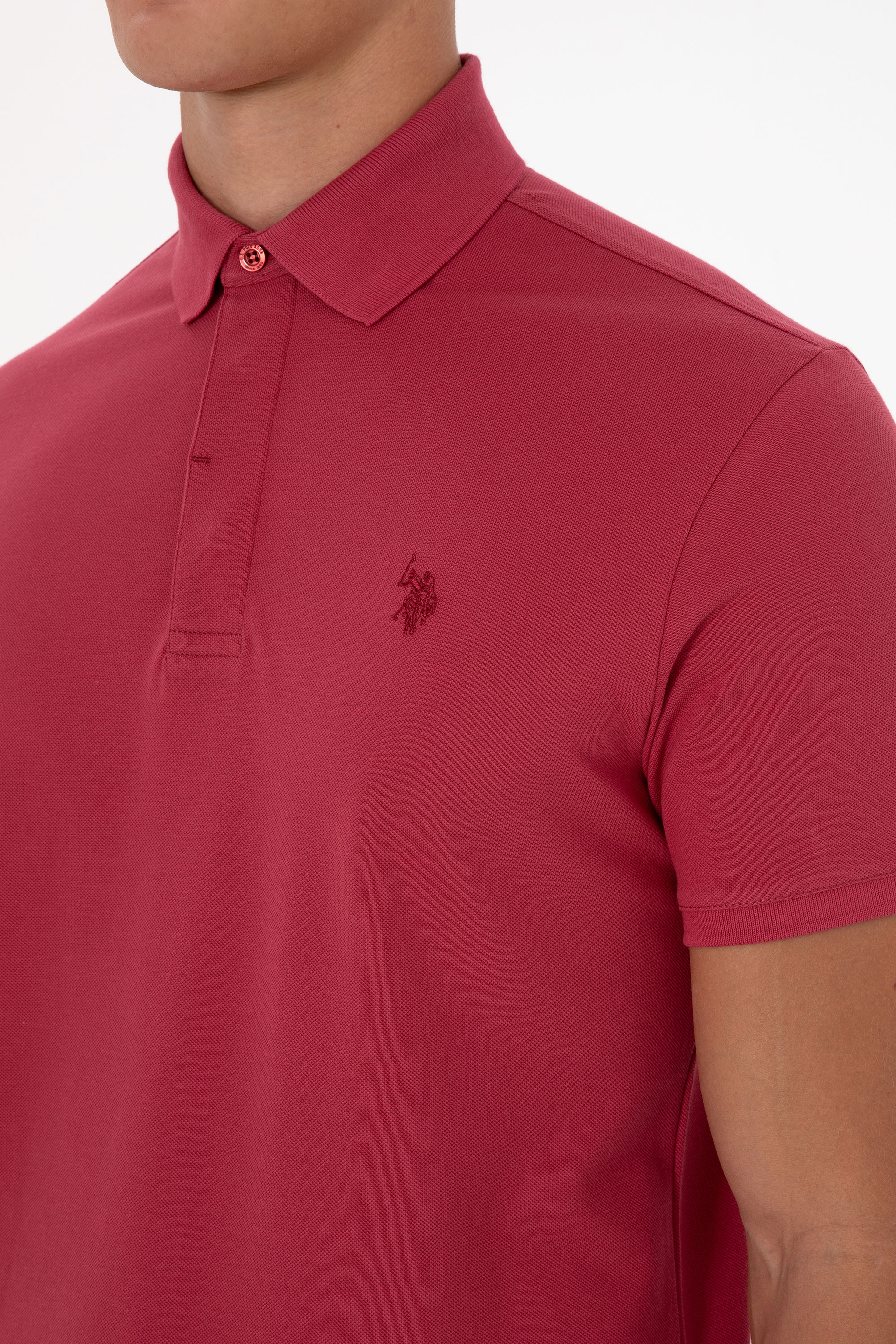 Erkek Slim Fit Polo Yaka Vişne Basic Tişört - Image 7