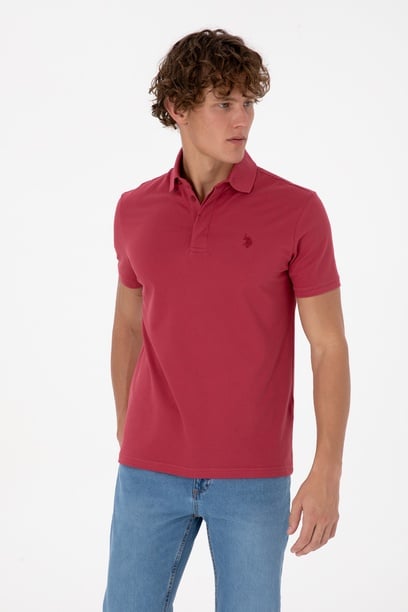 Erkek Slim Fit Polo Yaka Vişne Basic Tişört