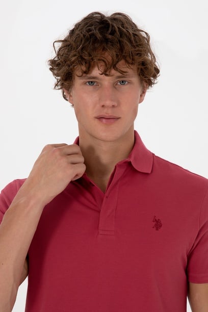 Erkek Slim Fit Polo Yaka Vişne Basic Tişört