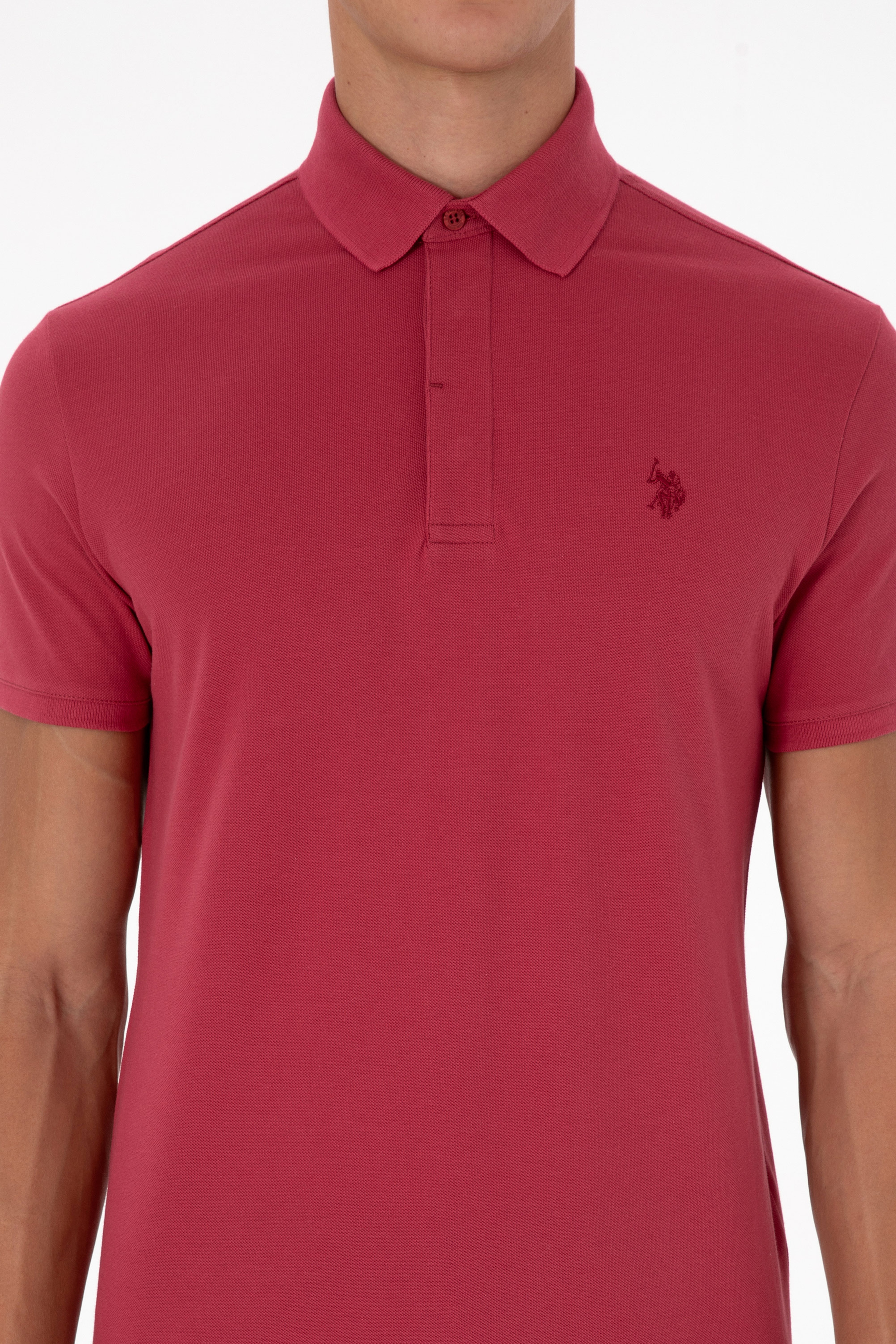 Erkek Slim Fit Polo Yaka Vişne Basic Tişört