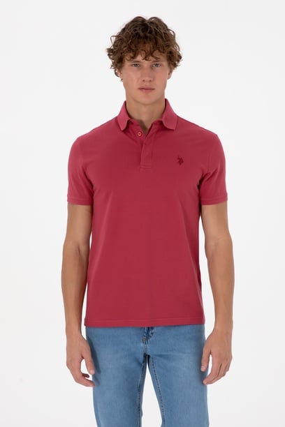 Erkek Slim Fit Polo Yaka Vişne Basic Tişört
