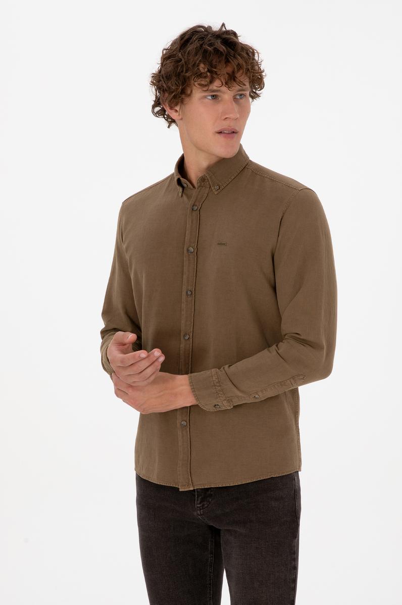 Erkek Haki Uzun Kollu Gömlek