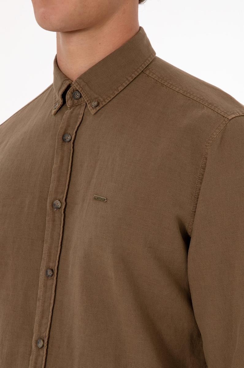 Erkek Haki Uzun Kollu Gömlek