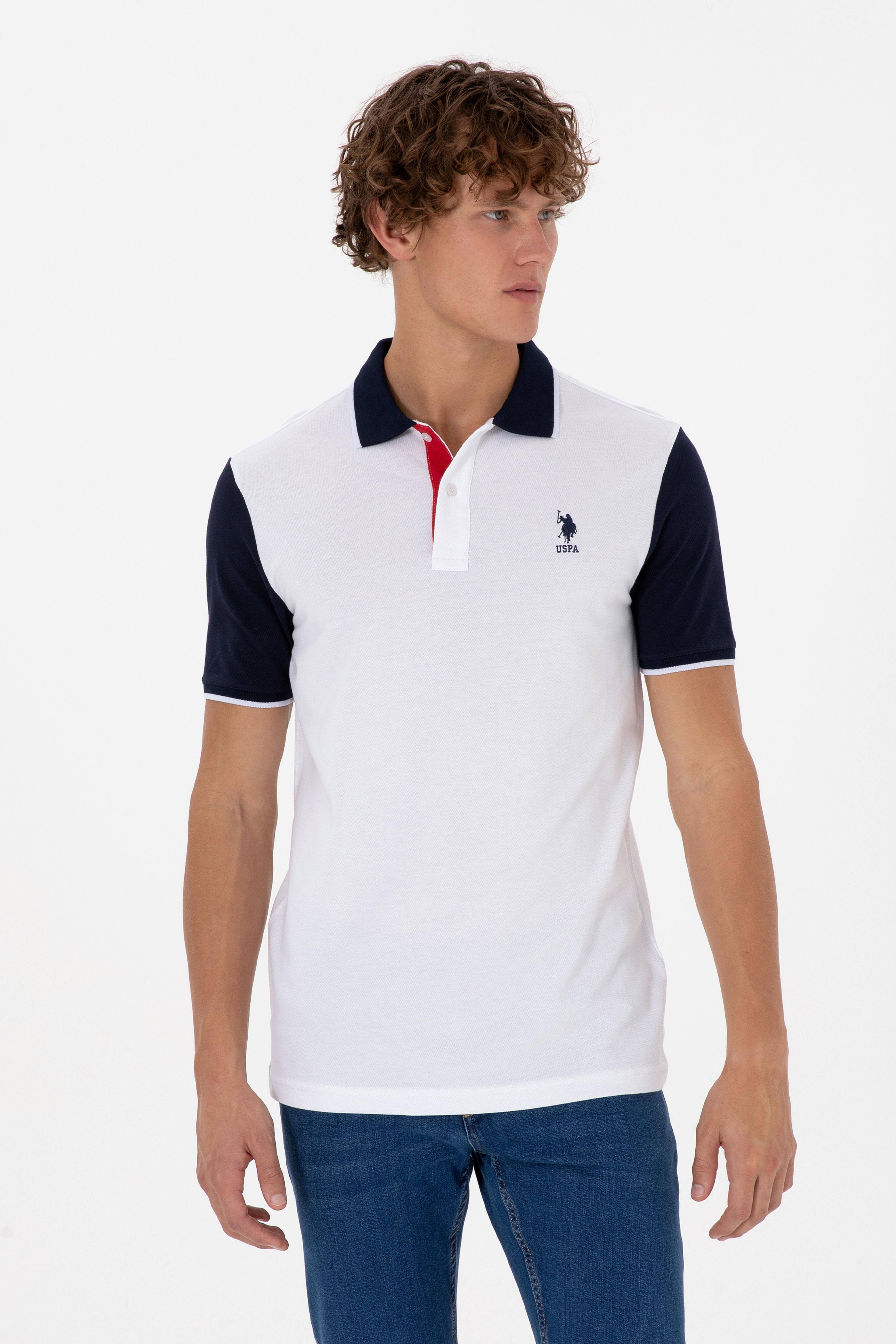 Erkek Beyaz Regular Fit Polo Yaka Tişört - Image 3