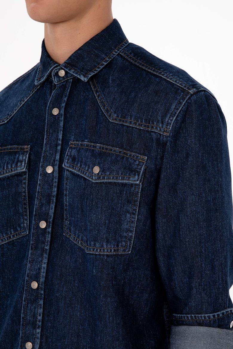 Erkek Mavi Jean Gömlek - 50308348013