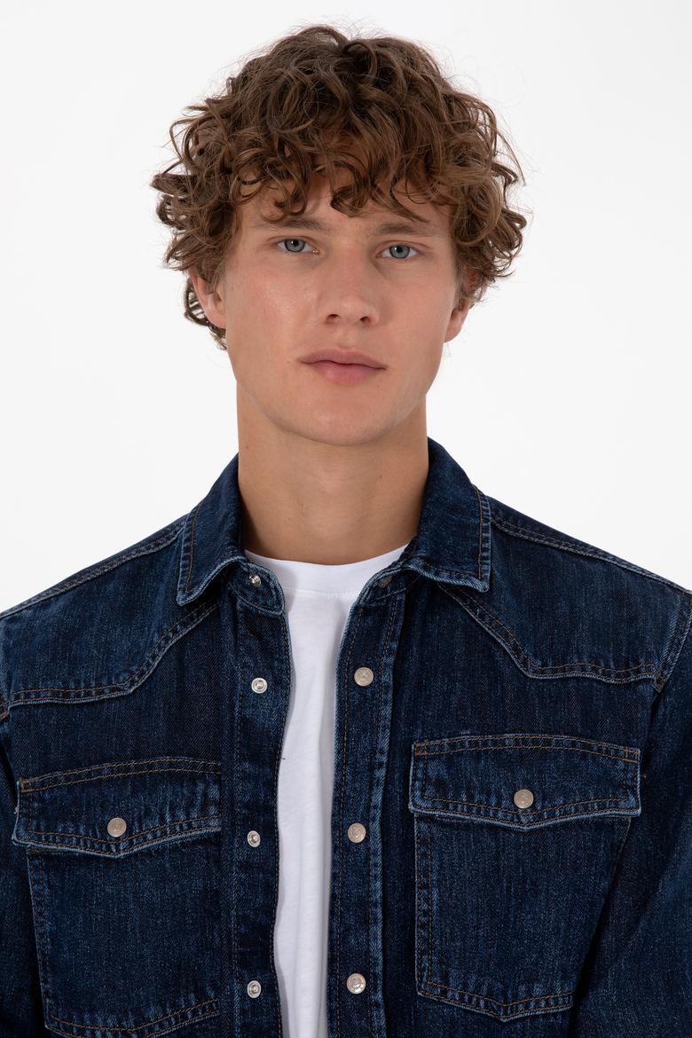Erkek Mavi Jean Gömlek - 50308348013