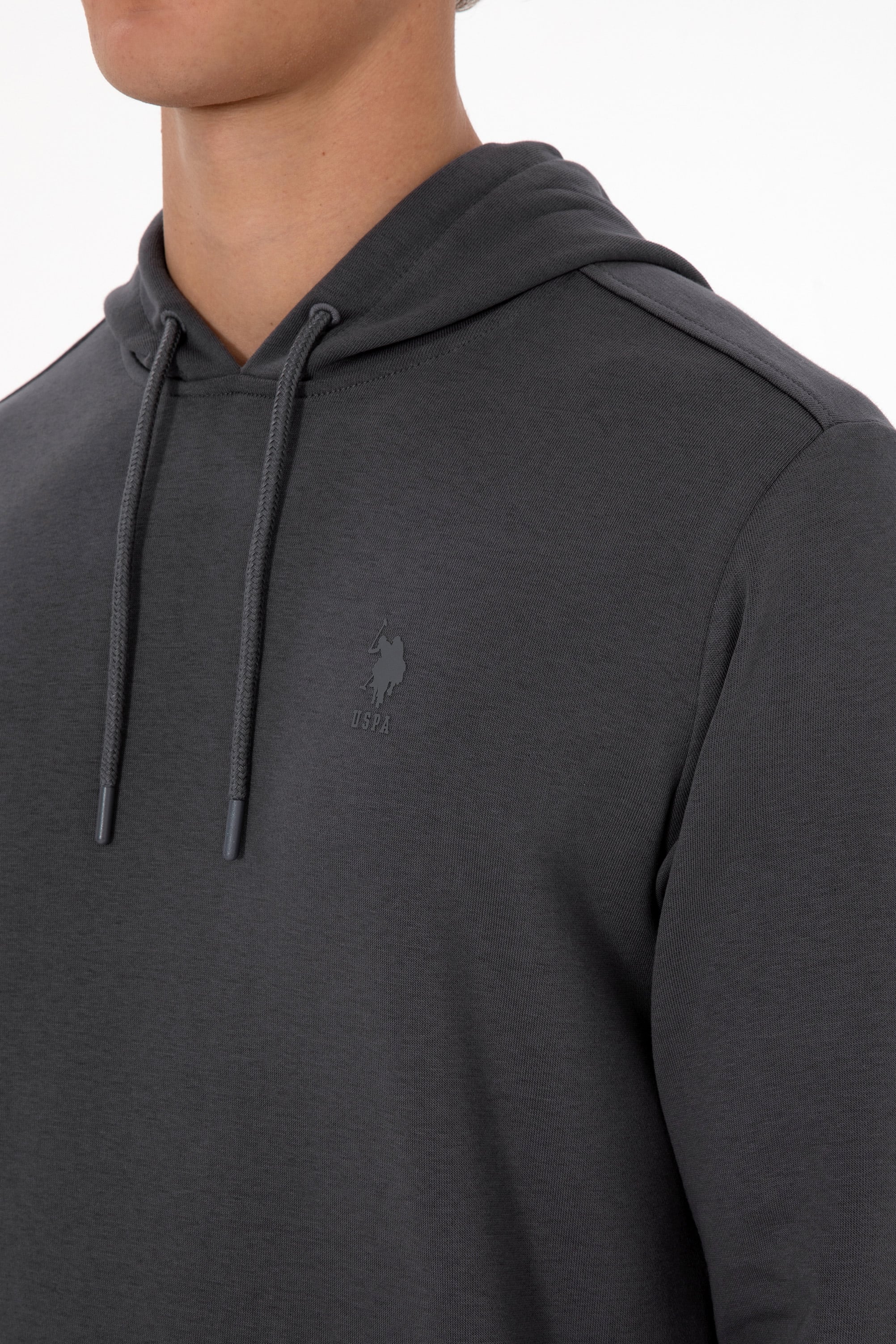 Erkek Regular Fit Kapüşonlu Grı Basic Sweatshirt - Image 7