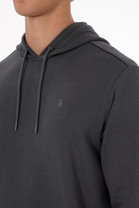 Erkek Regular Fit Kapüşonlu Grı Basic Sweatshirt