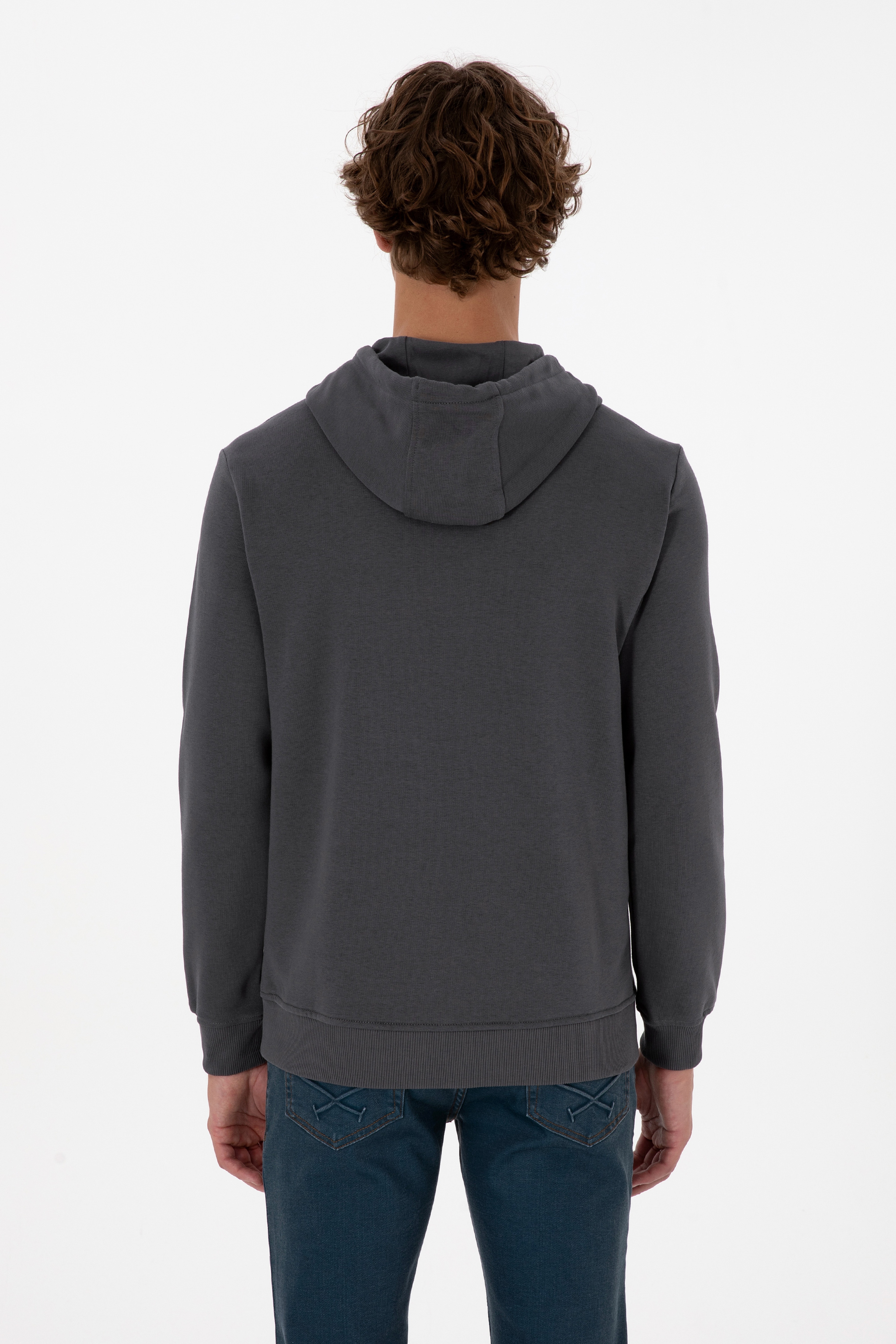 Erkek Regular Fit Kapüşonlu Grı Basic Sweatshirt