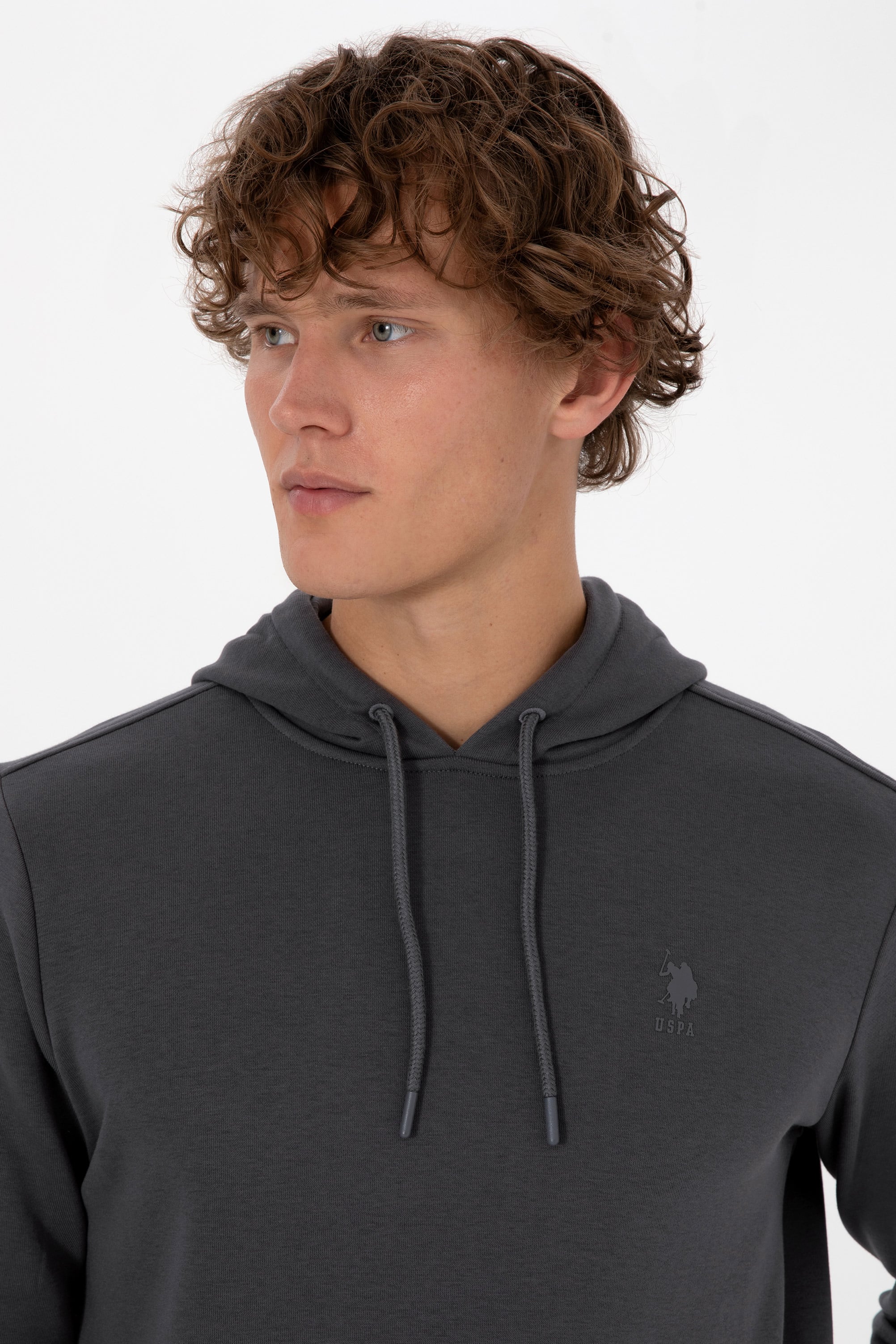 Erkek Regular Fit Kapüşonlu Grı Basic Sweatshirt - Image 2