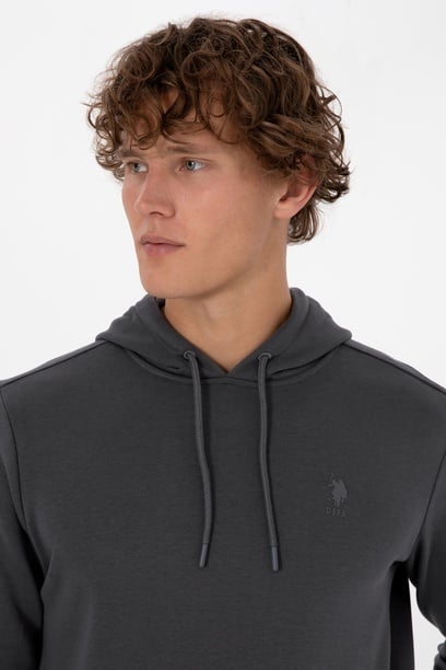 Erkek Regular Fit Kapüşonlu Grı Basic Sweatshirt