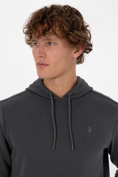 Erkek Regular Fit Kapüşonlu Grı Basic Sweatshirt