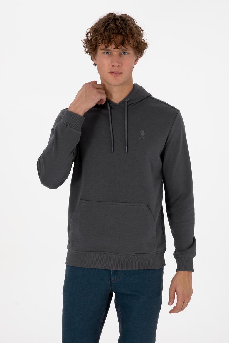 Erkek Regular Fit Kapüşonlu Grı Basic Sweatshirt