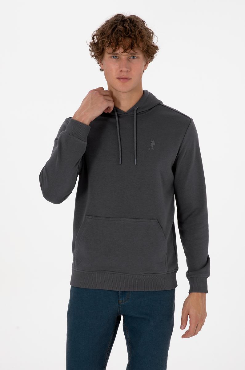 Erkek Regular Fit Kapüşonlu Grı Basic Sweatshirt