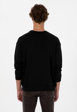 Erkek Bisiklet Yaka Comfort Fit Siyah Basic Sweatshirt - 50313760001