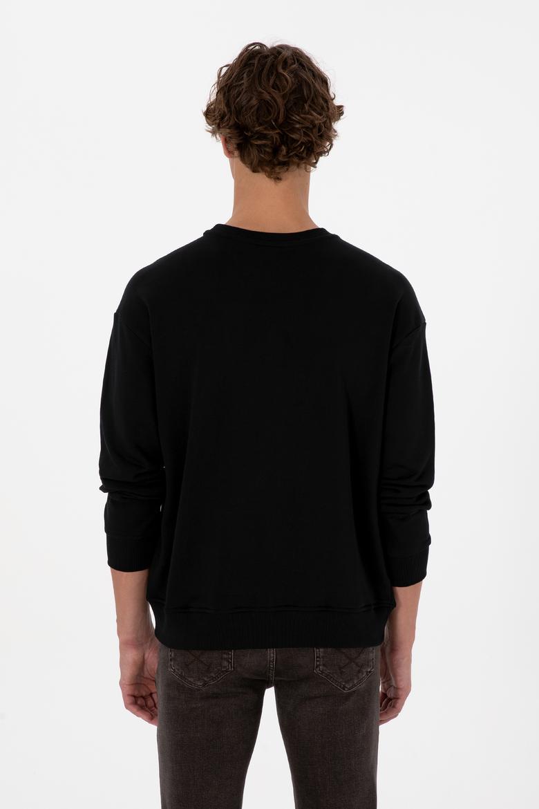 Erkek Bisiklet Yaka Comfort Fit Siyah Basic Sweatshirt - 50313760001