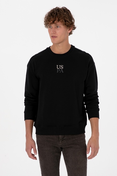 Erkek Bisiklet Yaka Comfort Fit Siyah Basic Sweatshirt
